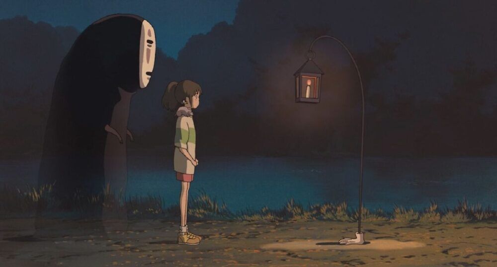 Hình ảnh Chihiro và Vô Diện trong Spirited Away