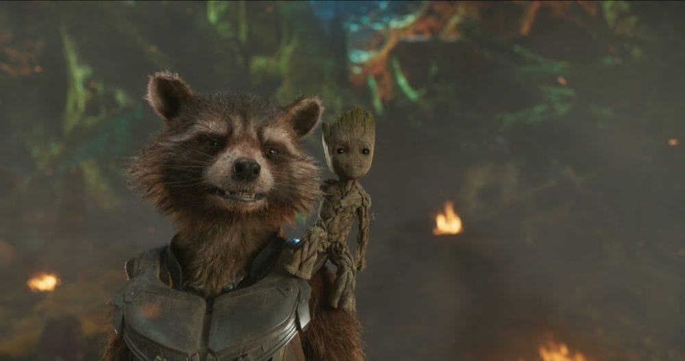 Những phân cảnh chiến đấu của Racoon rất hoành tráng trên nền nhạc sôi động của Vệ binh dải Ngân hà 2
