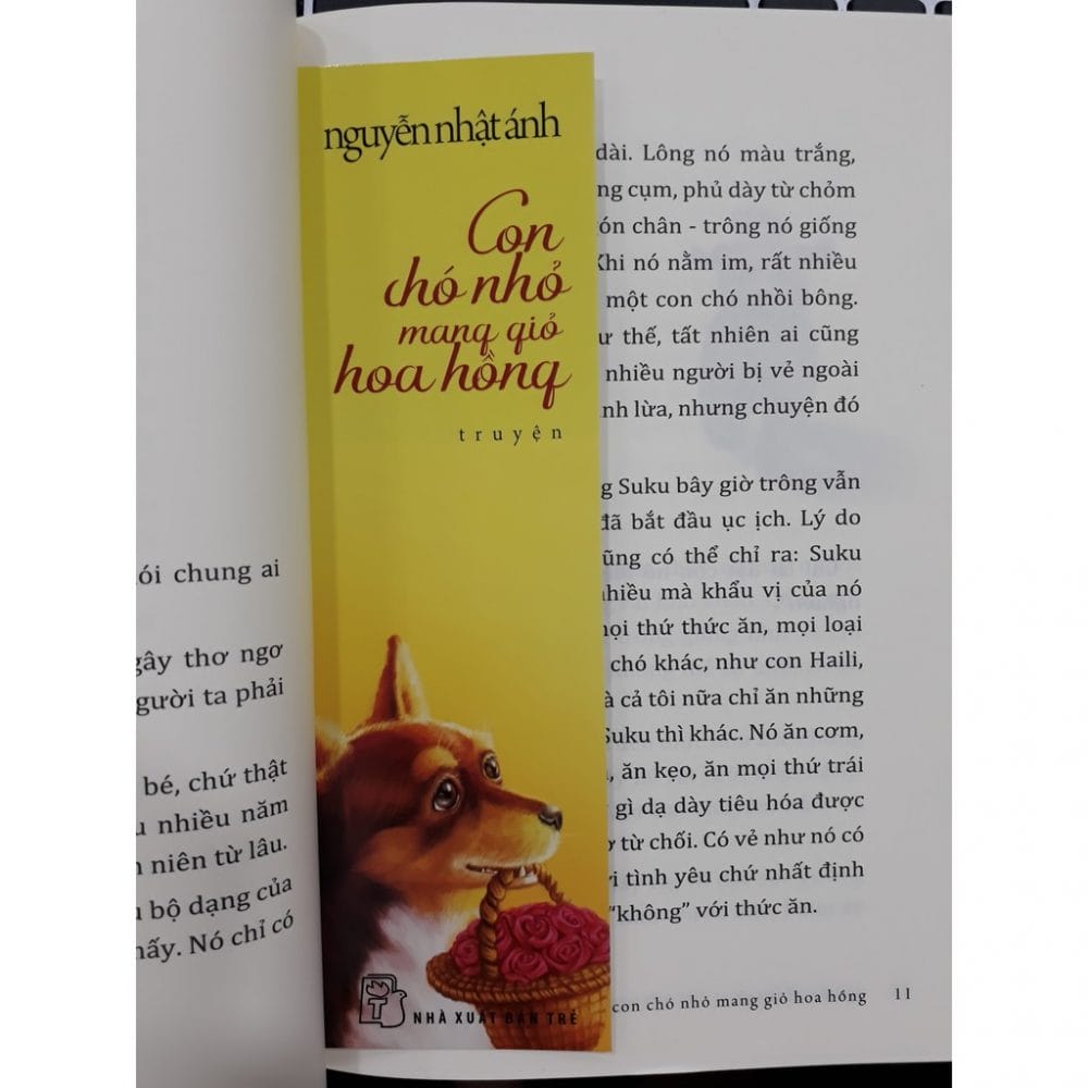 Bookmark Con chó nhỏ mang giỏ hoa hồng
