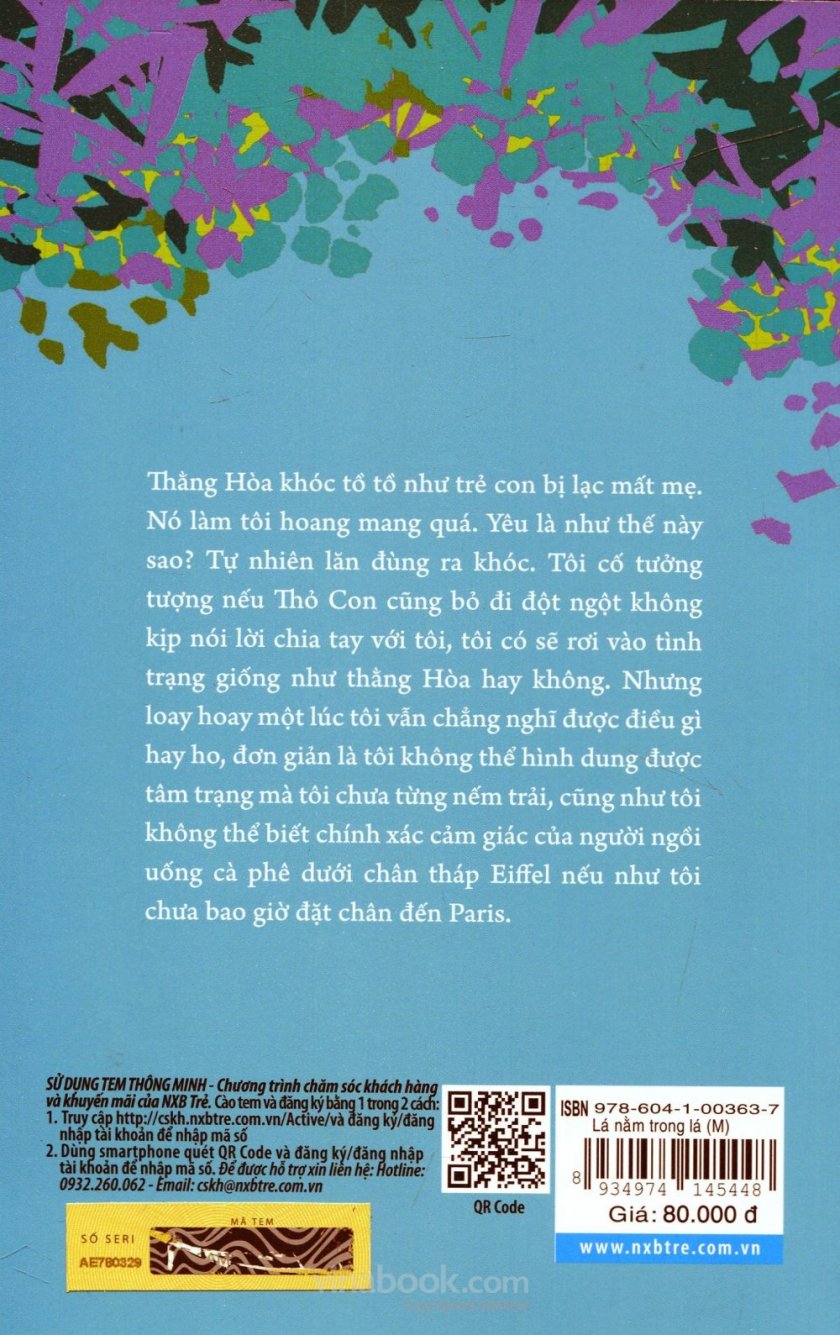 Bìa sau của truyện dài lá nằm trong lá