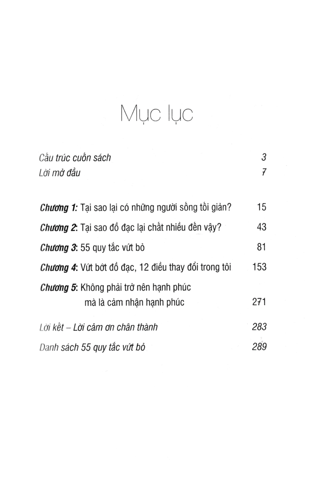Mục lục của sách Lối sống tối giản của người Nhật
