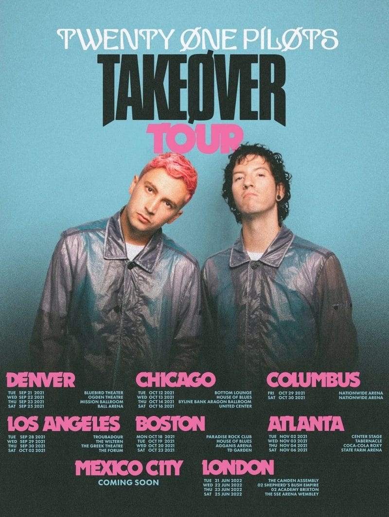 Banner quảng bá cho chiến dịch Takeover tour của Twenty One Pilots