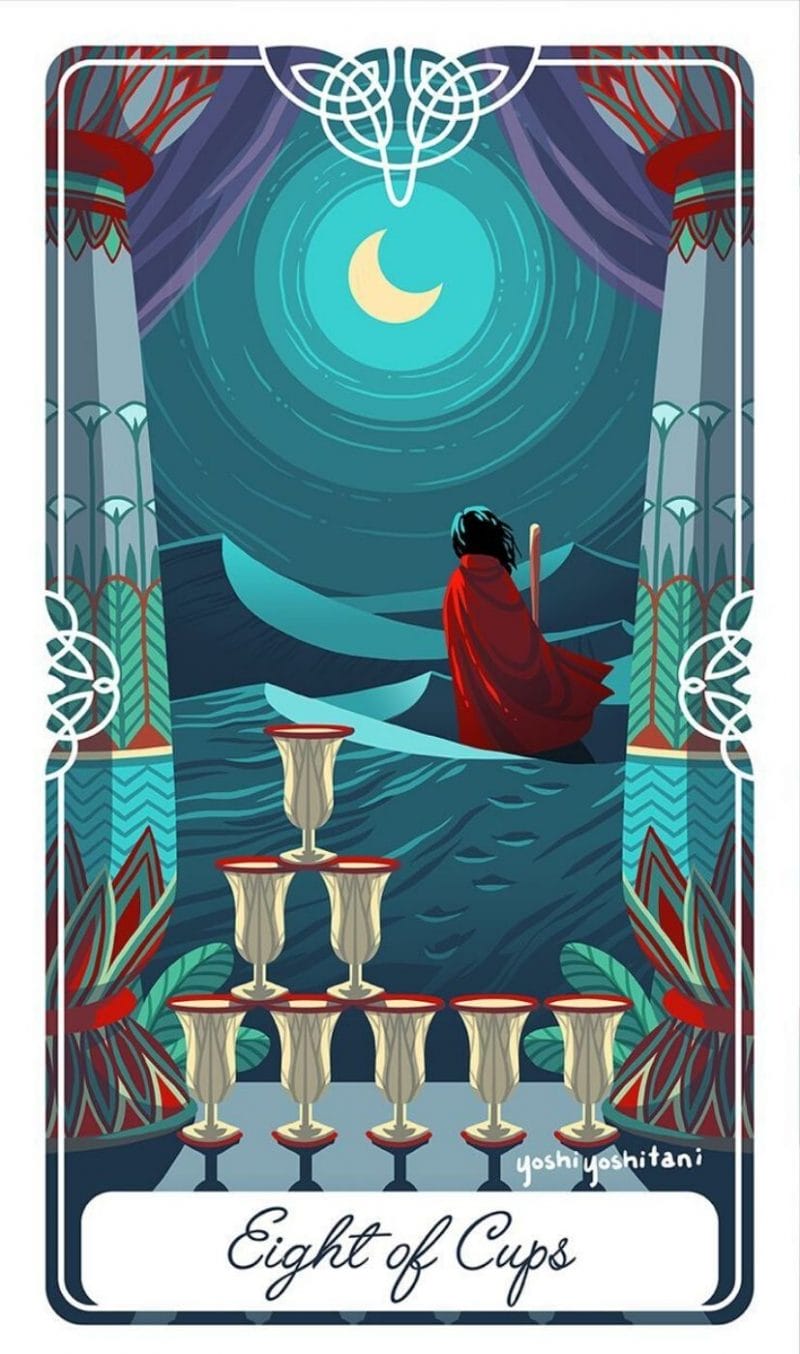 8 Of Cups không cho thấy dấu hiệu quá tích cực trong trải bài liên quan đến tính yêu và các mối quan hệ