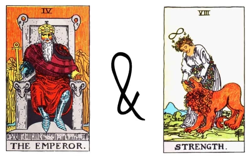 The Strength và The Emperor khi cùng xuất hiện trên trải bài thường báo hiệu điều tốt lành
