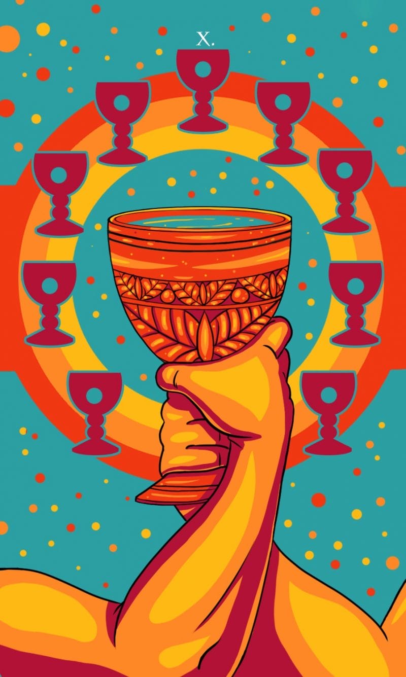 Lá bài 10 Of Cups chính là dấu hiệu cho thấy mối quan hệ gắn kết cũng như tình cảm giữa các thành viên