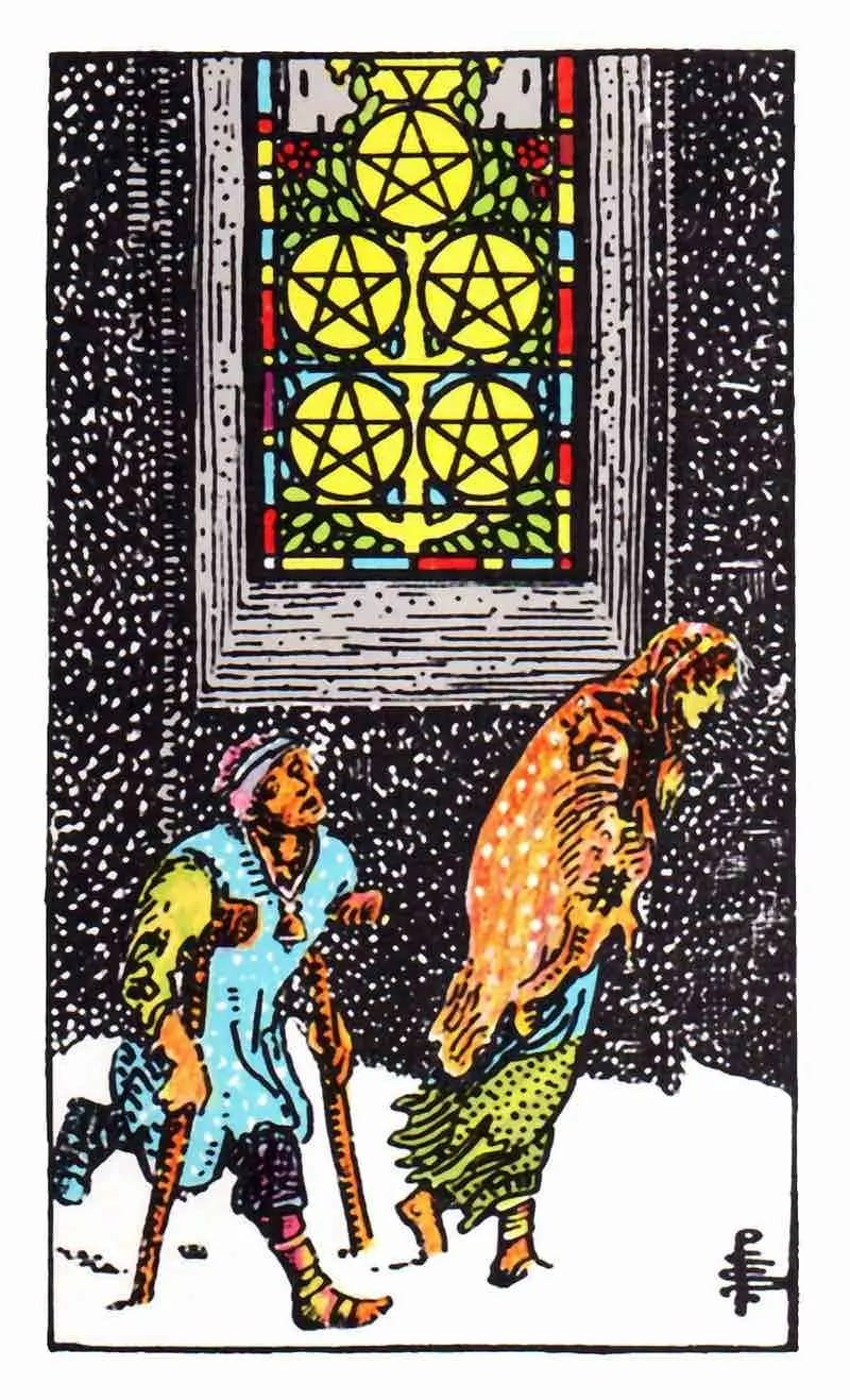 Ý nghĩa của lá bài 5 of Pentacles ngược trong Tarot