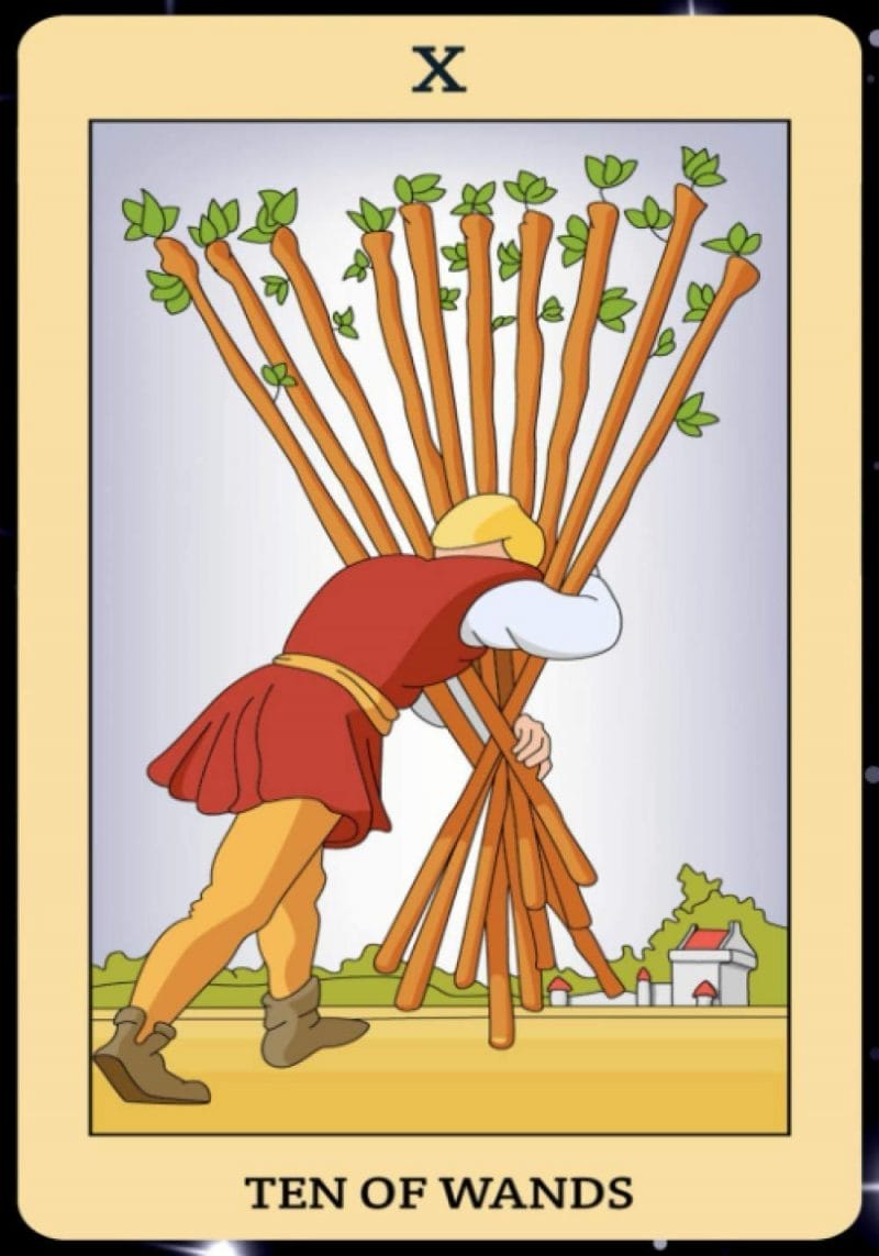 10 of Wands là lá bài đại diện cho thái độ cam chịu khi gánh vác trách nhiệm