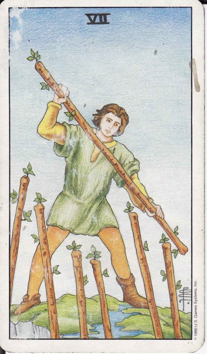7 of Wands là đại diện cho sự đấu tranh và bảo vệ chính kiến 
