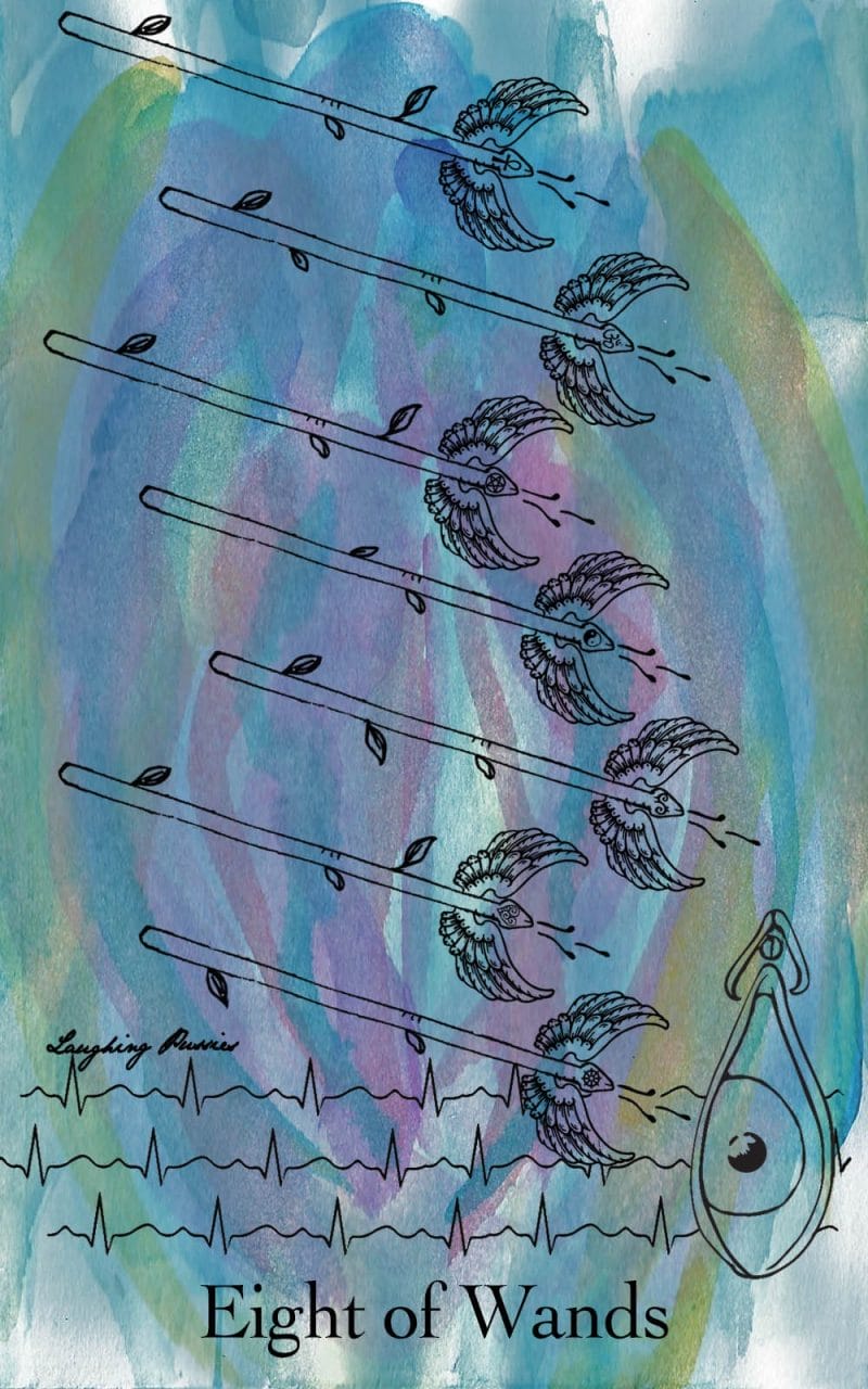 Lá 8 of Wands ngược cũng sở hữu những thông điệp tương tự với lá 8 of Wands xuôi
